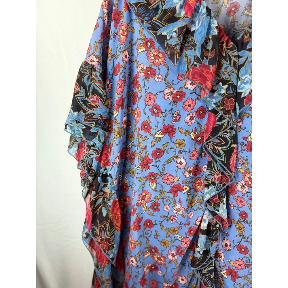 See‎ By Chloe Blue Dream Floral Silk Ruffle Kaftan Dress  Size 36
